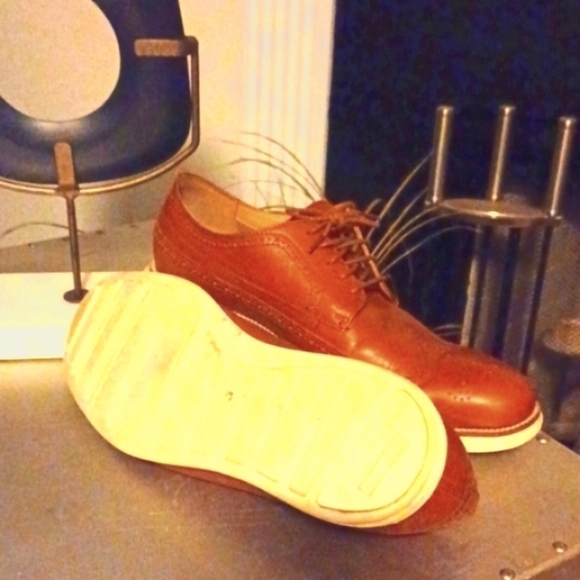 COLE HAAN Grand OS Cognac Leather Wingtip Sneakers